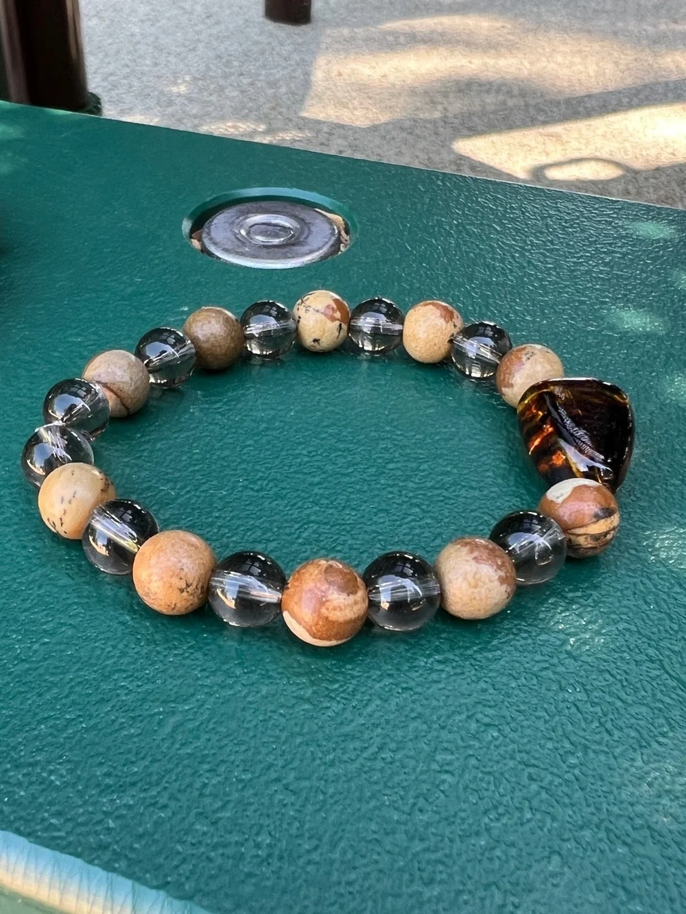 Handmade Amber Beaded Bracelet 7.5” Boho Stretch Earth Tone Jewelry